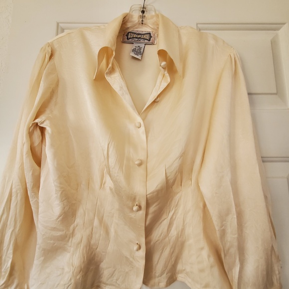 HYPE Vintage 1980's Cream 100% Silk Fitted Style Top Blouse  Women's Medium - Picture 3 of 4